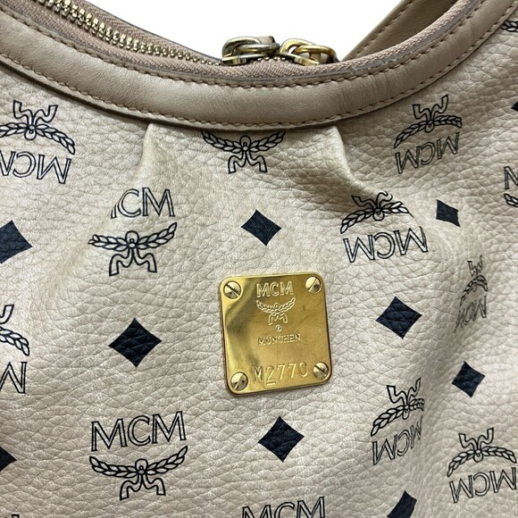 MCM Beige Visetos Coated Canvas Leather Hobo Basg - Picture 6 of 9